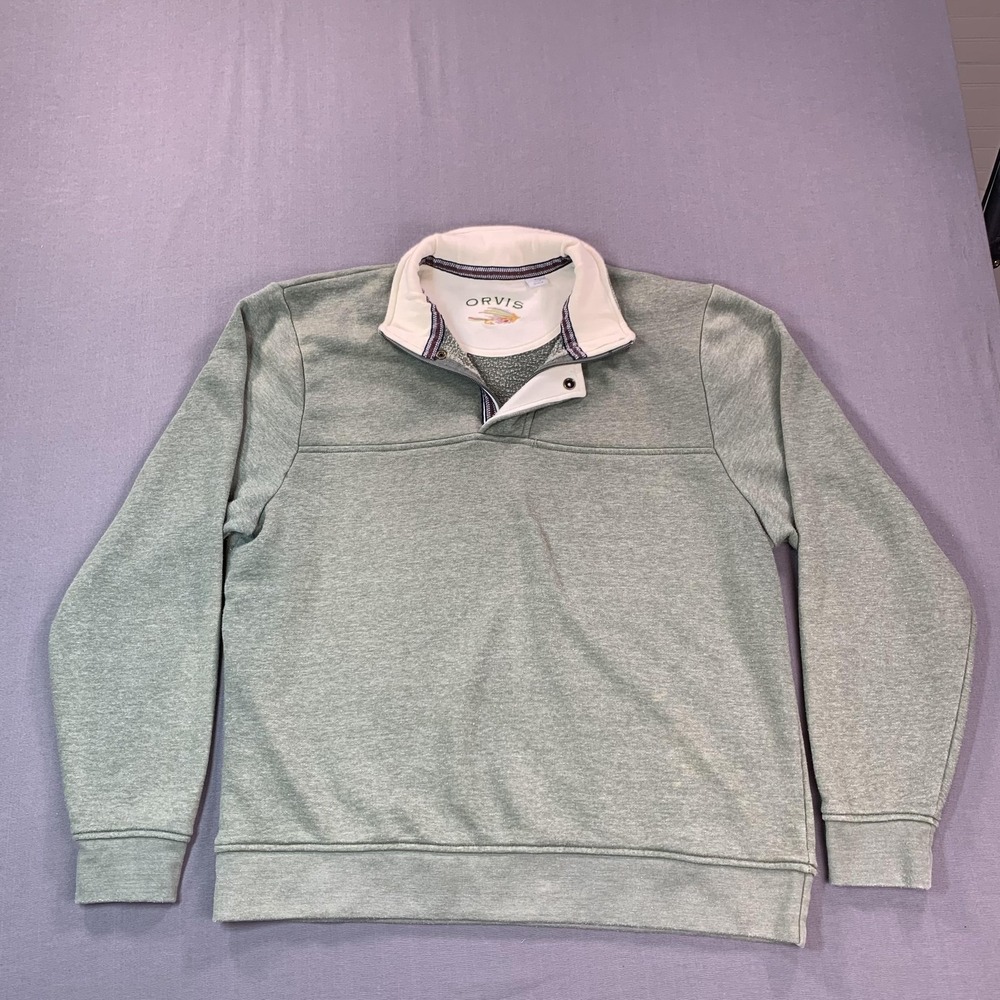 Orvis Sweatshirt Mens Large Green 1/4 Zip Fleece Mock Neck Pullover‎ Solid
